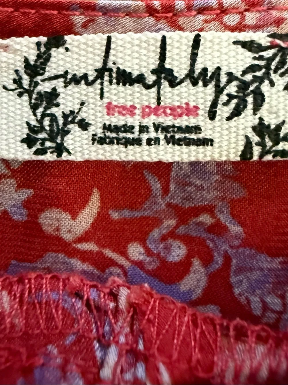 Intimately Free People Red Floral Babydoll Cami Tank Lace Trim XL